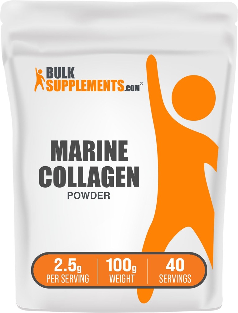 BulkSupplements.com Poudre de collagène marin - Supplément de peptides de collagène marin, pour cheveux, peau et ongles - Hydyrolyzed et sans gluten, 2,5g par portion, 100g (3.5 oz) (paquet de 1)