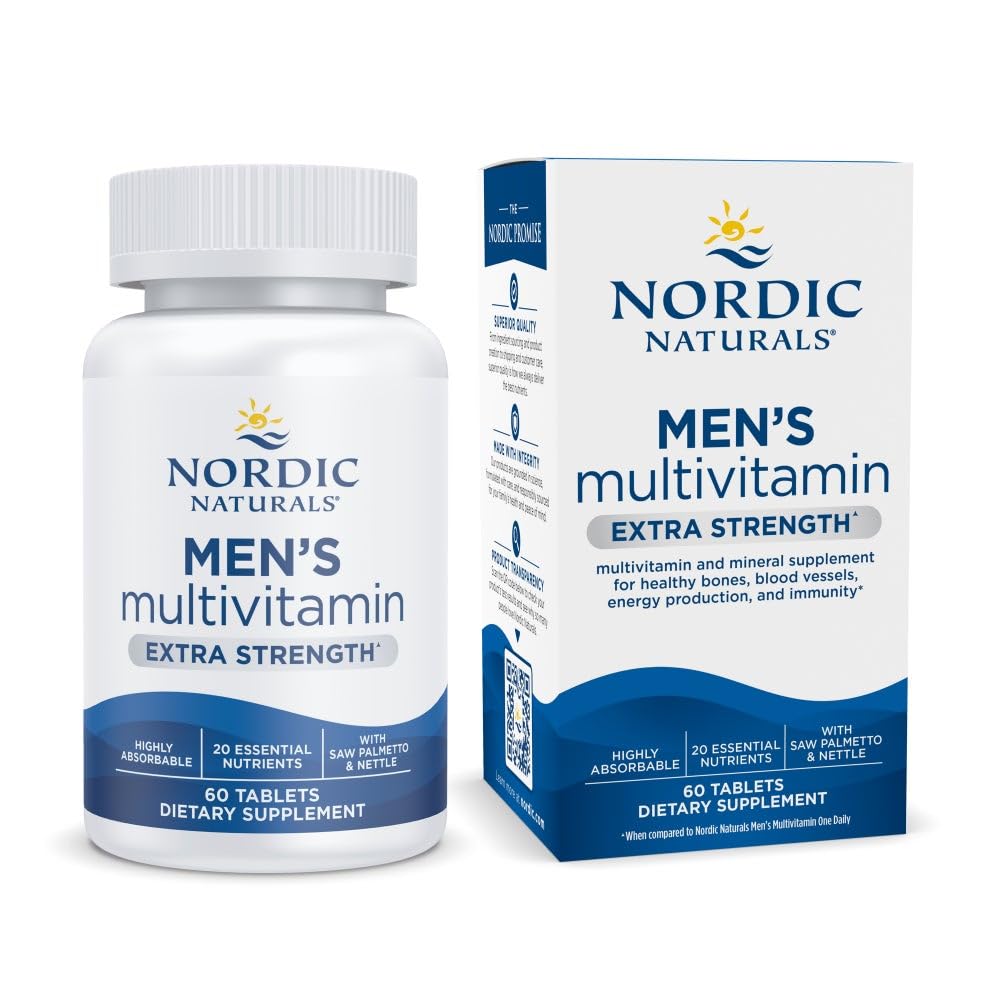 Nordic Naturals Mannen Multivitamine Extra sterkte - Bot, Energie, & Bloed-Vessel Ondersteuning - Immuniteitssupplement - 20 essentiële voedingsstoffen - 60 tabletten - 30 porties