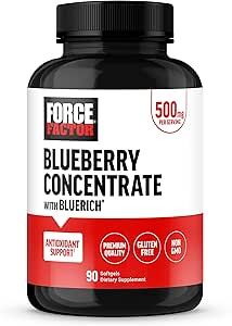 FORCE FACTOR Blueberry Concentrate Antioxidanten Supplement met BlueRich Blueberry Extract Supplement, Gratis radicale Scavenger voor dagelijkse gezondheid, Glutenvrij, Non-GMO, 90 Softgels