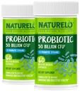 NATURELO Probiotica voor de spijsvertering gezondheid - 50 miljard CFU, 11 strains, dagelijks gebruik supplement - Boost Immuunsysteem, vertraagde afgifte, geen koelkast, 60 vegetarische capsules (verpakking van 2)