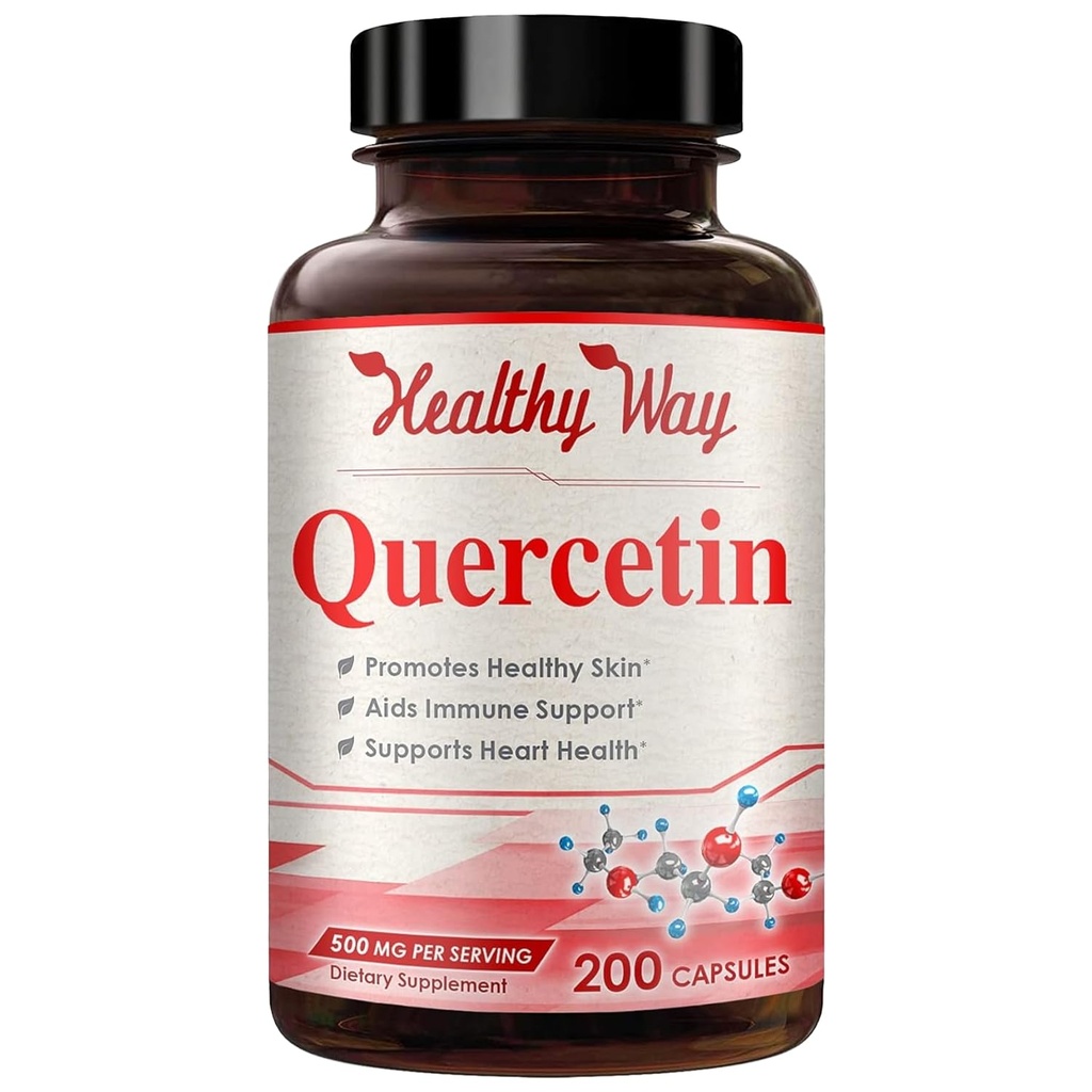 Quercetine 500 mg capsules met hoge sterkte - Eenmaal daags Krachtig Antioxidant Quercetine Supplement voor hartverouderende huidhersenen en immuunondersteuning - Vegan Vriendelijk Glutenvrij gemaakt in de VS (200 porties)