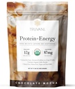 Truvani Protéine + boisson énergétique Mélange avec 87mg de caféine au chocolat Mocha 12g Protéine biologique à base de plantes 20 portions