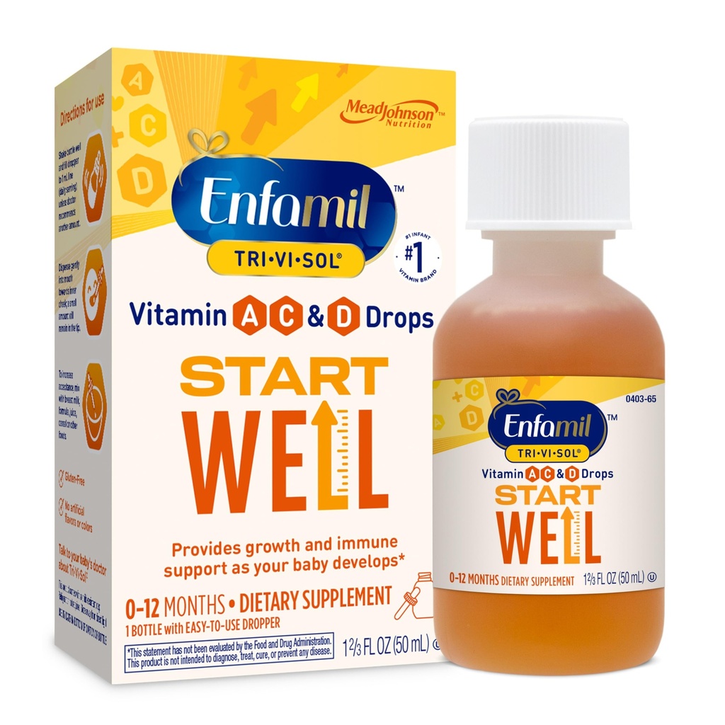 Enfamil Tri-Vi-Sol gouttes multivitamines infantiles, soutient la croissance et la santé immunitaire pour les bébés, bouteille de 50mL