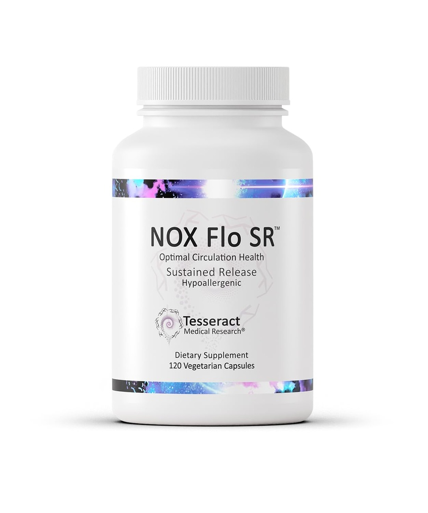 Tesseract NOX Flo SR Nitric Oxide Booster, Supplément de santé vasculaire, 120 capsules, Citrulline L à libération prolongée, Coenzyme Q10 & R acide lipoïque, Circulation et soutien de la pression artérielle, hypoallergénique