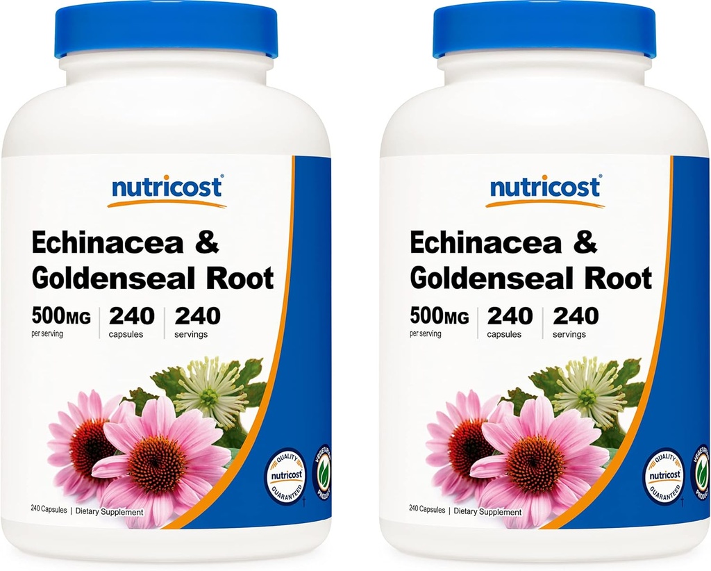 Nutricost Echinacea & Goldenseal Root, 500mg, 240 Capsules (2 flessen) - Veggiecaps, niet GGO, glutenvrij