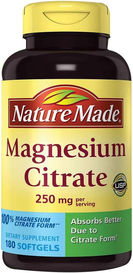 Nature Made Magnesium citraat 250 mg Dieetsupplement (Netcount 180 Zachte Gels), 180Count
