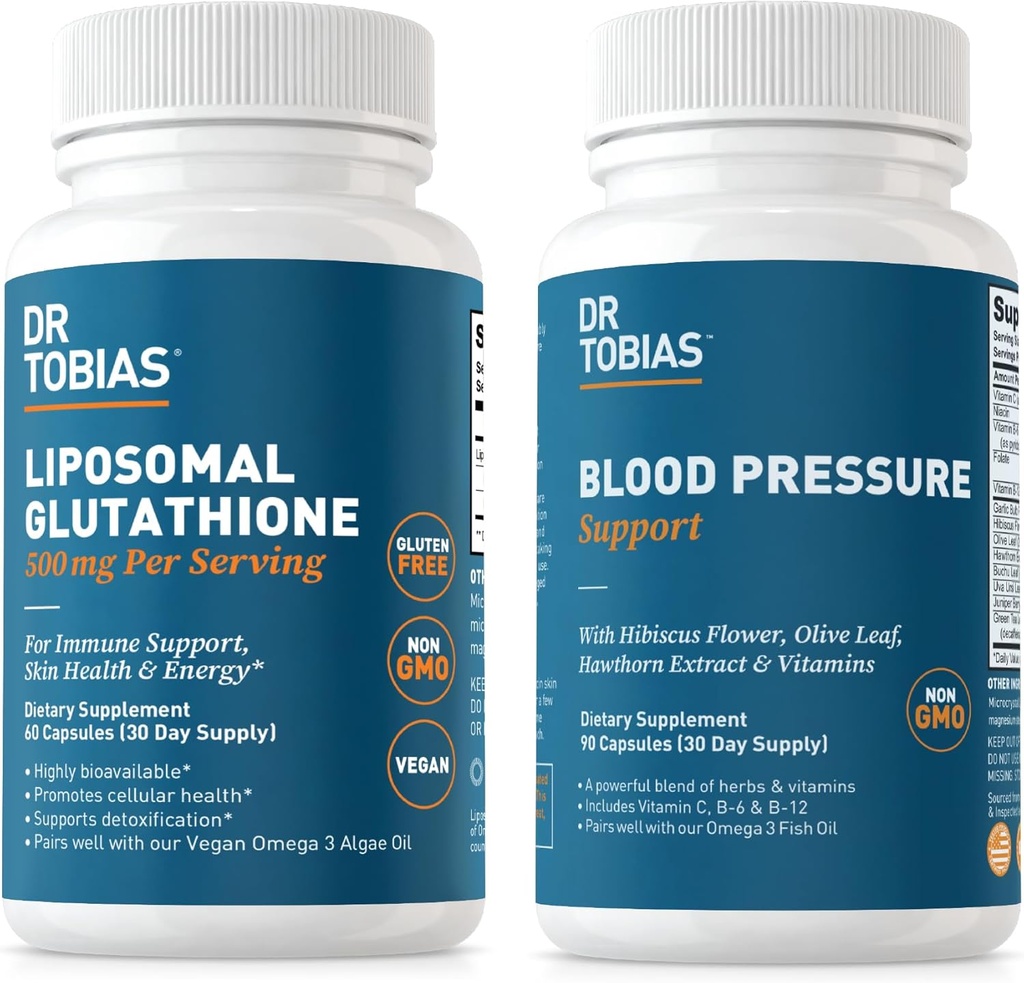 Dr. Tobias Blood Pressure Support and Liposomal Glutathione - Supports Circulatory Health, Detox, and Immune Function - Non-GMO