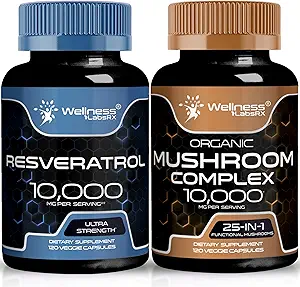 WELNESS LABSRX Resveratrol Capsules 10.000mg - Mushroom Supplement Capsules