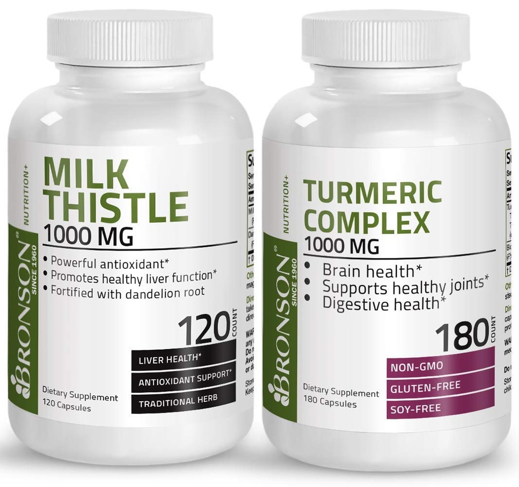 Curcumine Turcumine Bronson avec soutien mixte BioPerine à haute puissance + chardon de lait 1000mg Silymarin Marianum & Dandelion Racine