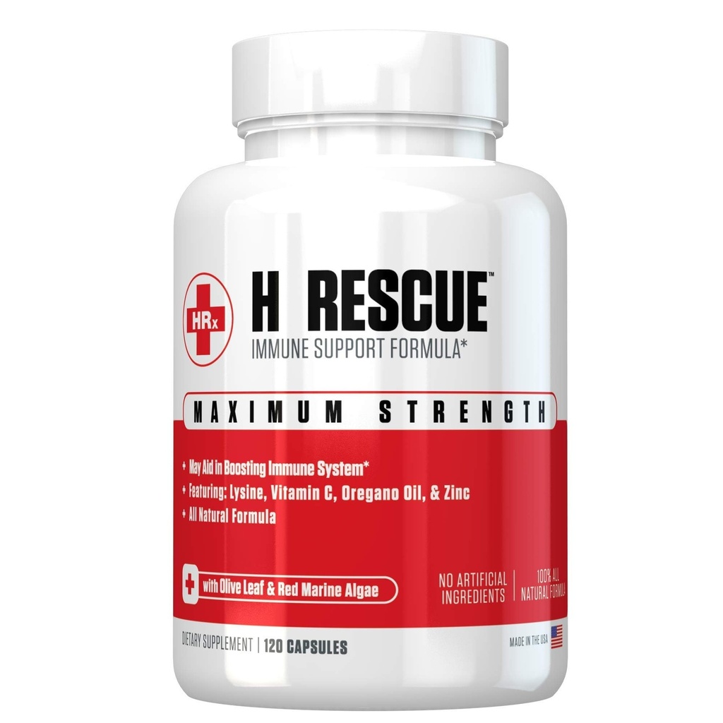 Re+Gen Nutrition H Rescue Immune Support Supplement voor volwassenen, capsules met zink, vitamine C, L lysine Amino Acid & Oregano Oil for Immunity Health bij mannen en vrouwen, 120 capsules