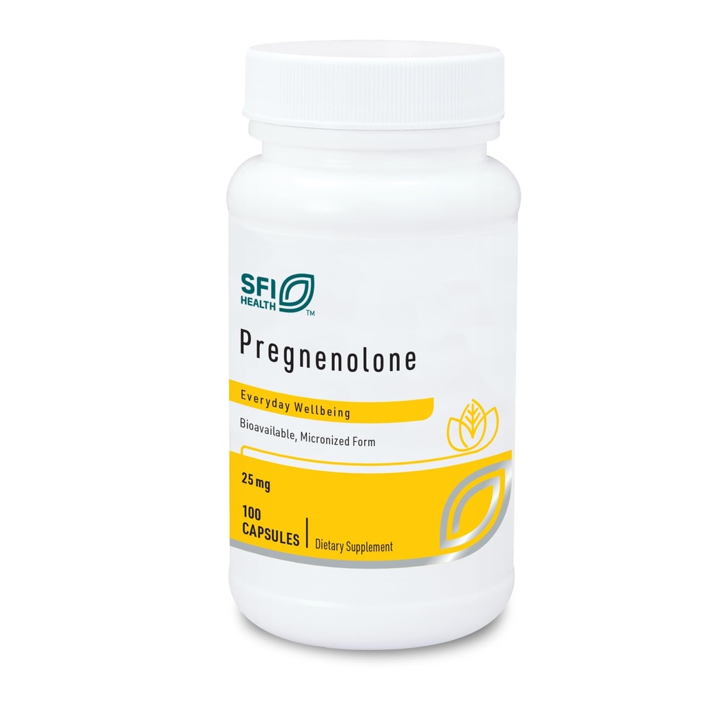 Klaire Labs SFI Health Pregnénolone - Soutien à l'équilibre hormonal, à l'humeur et à l'énergie - 25mg dérivé de Wild Yam - Biodisponible et micronisé pour soutenir l'absorption améliorée - Hypoallergénique (100 capsules)