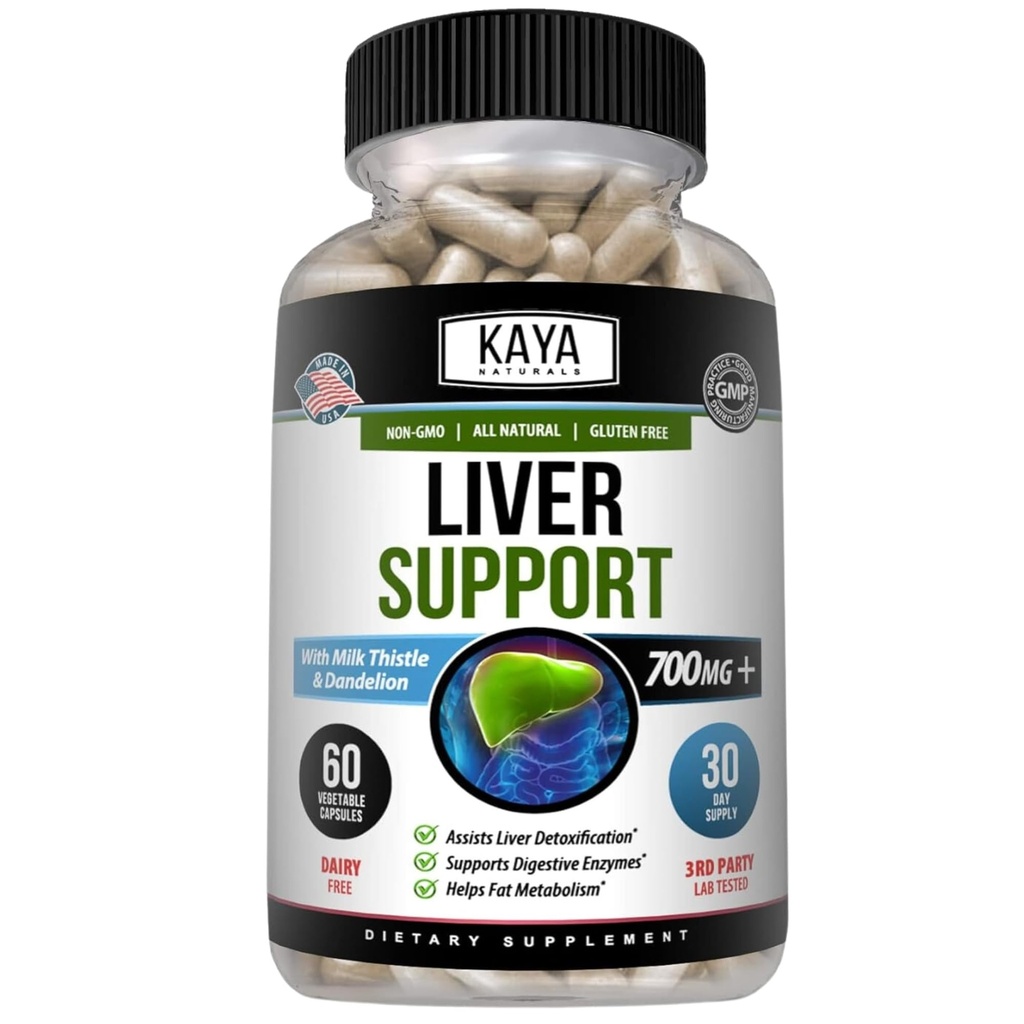 Kaya Naturals Lever Reiniging Detox & Reparatie - Melkdistel Supplement - Lever Detox voor vrouwen en mannen - Artichoke Extract en Dandelion Root Capsules - 60 Tel.