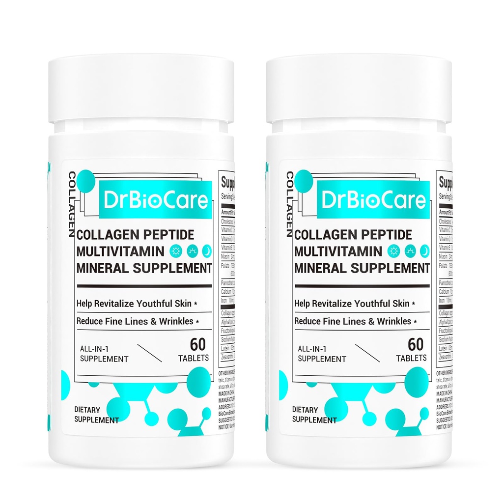 DrBioCare Collageen Peptides for Women, Bevat vitamine D3, Probiotica voor vrouwen & collageen Peptides, Vitamine B Complex, Vitamine E 120 Tablets