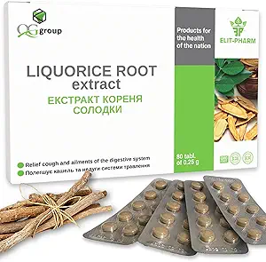 Groupe QG Extrait de racine de réglisse pure (80 comprimés - 200 mg chacun) Supplément alimentaire pour le soutien de santé digestif et immunitaire. Supplément de racine de réglisse pour les hommes et les femmes