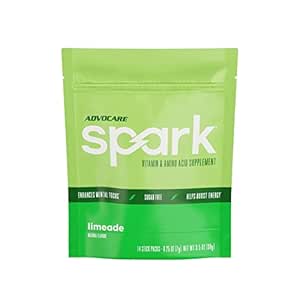 AdvoCare Spark - Mélange de boissons énergisantes - Supplément de vitamine et d'acide amino - Soutiens Énergie et Focus* - Support immunitaire portable* - Sans sucre - Limeade, 14 Stick Packs (3.5 oz)