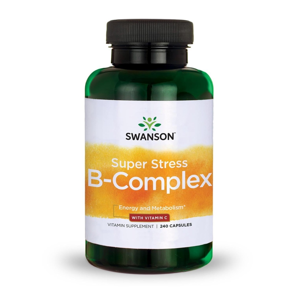 Swanson Super Stress B-Complex Energy and Wellness Supplement for Busy Adults Seeking Daily Vitamin B Support (240 Capsules)