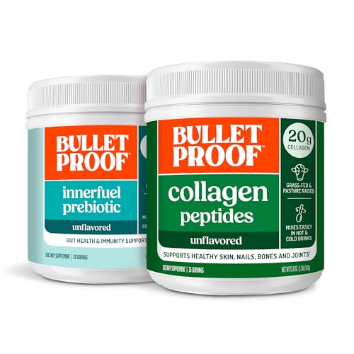 Bulletproof Duo Kit Collageen Peptides Proteïnepoeder voor huid, botten en gewrichten 18g Proteïne, 17.6 Oz & InnerFuel Prebiotic Fiber Powder for Gut, Gas Relief, Digestive Health and Immune Support