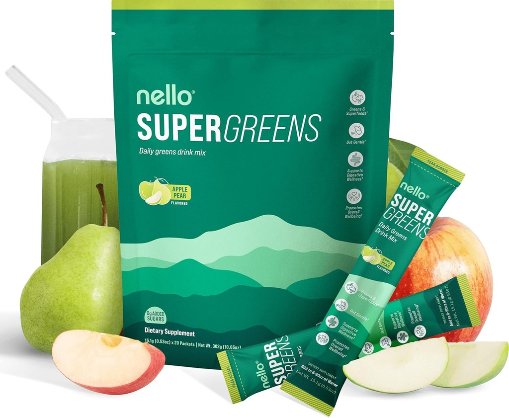 Nello Supergreens Superfood Drink Mix met Chlorella, Moringa,