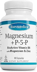 EuroMedica Magnesium + P-5-P - Bone & Heart Health Support Supplement - Dieetsupplement met vitamine B6, Zink & Magnesium - Pyridoxaal-5-Fosphaat Vegan Capsule Supplement - 60 capsules
