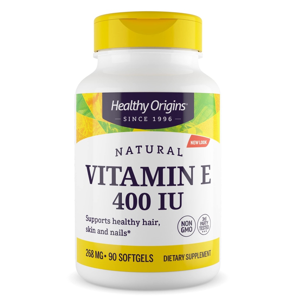 Gezonde oorsprong Vitamine E 400 IE (Natural, Non-GMO, Glutenvrij, Huidondersteuning, Cardiovasculaire Ondersteuning), 90 Softgels