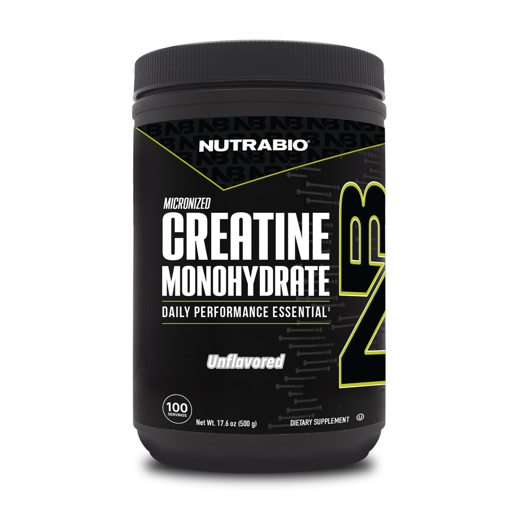 NutraBio Pure Micronized Creatine Monohydraat Powder Supplement, Unflavored, (500 g) - Ondersteunt Bulk Muscle Energy, Recovery, en kracht - HPLC Tested Creatine Powder Supplement voor mannen en vrouwen