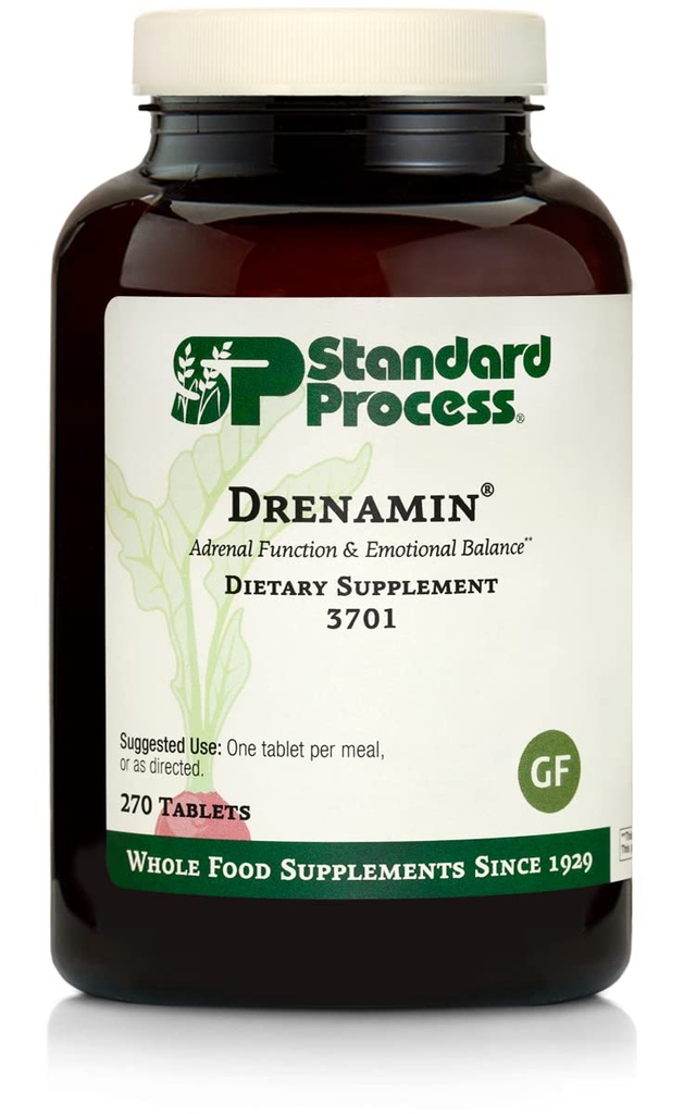 Standard Process Drenamin - Adrenal Function Supplement for Healthy Stress Response - Supports Healthy Energy Production & Metabolisme - Glutenvrij, Niet-Dairy & Non-Soy 270 Tablets (270 Servings)