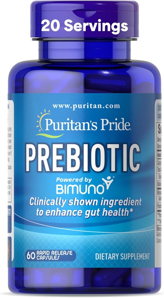 Puritan's Pride Prebiotics for Men and Women Powered by Bimuno, Dieetsupplement voor Geavanceerde Gut Health, helpt om opgeblazen gevoel, 60 Rapid Release Capsules