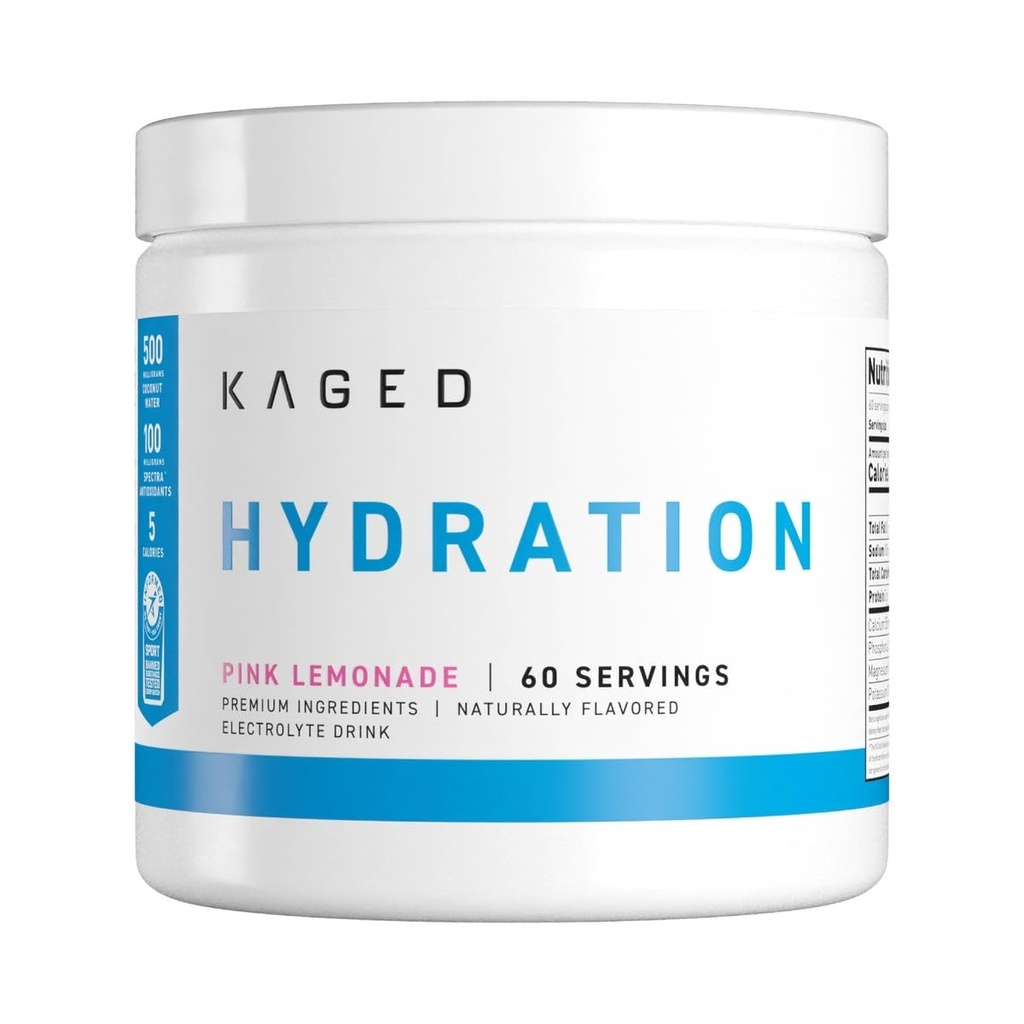 Kaged électrolyte hydratant poudre Hydracharge rose citronnade boisson de sport pour les hommes et les femmes pré, post, supplément intra entraînement 60 portions