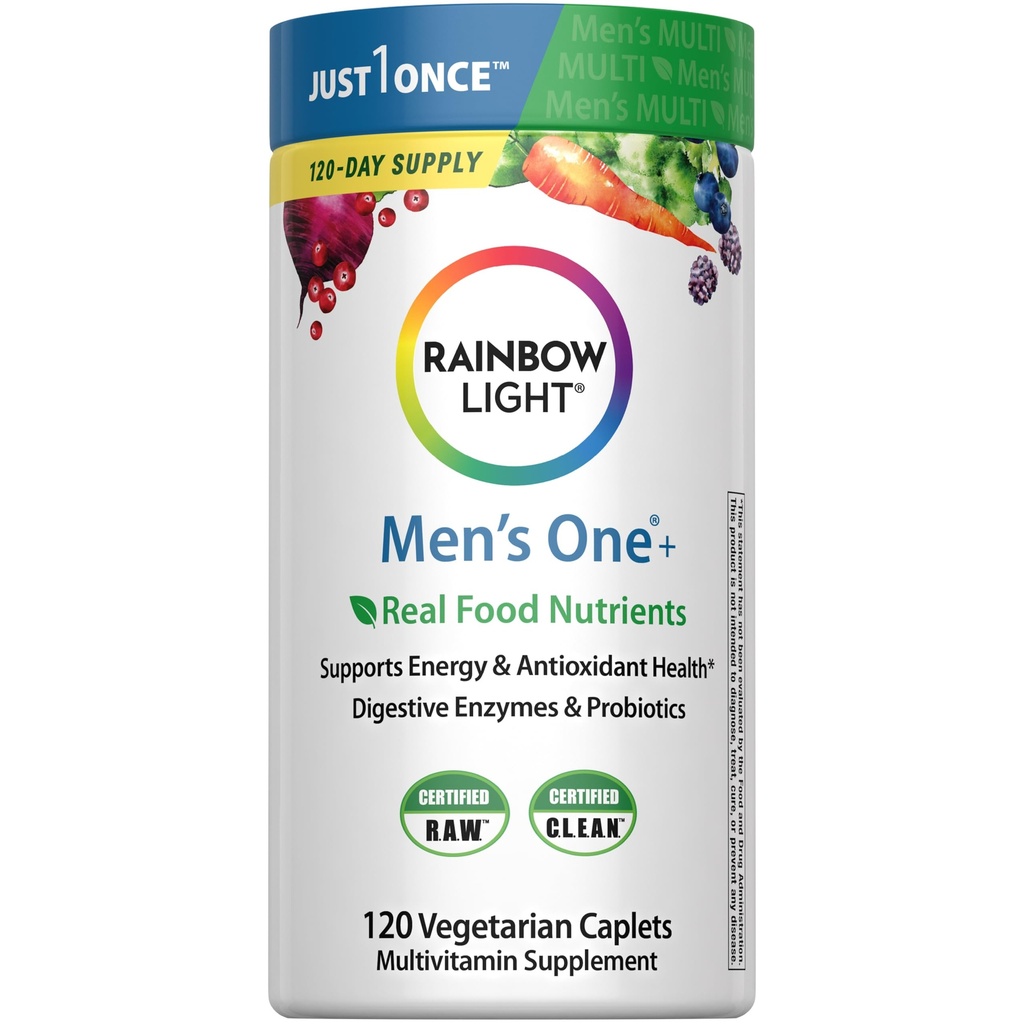 Rainbow Light Mens Une multivitamine, la multivitamine quotidienne pour hommes fournit un soutien immunitaire à haut potentiel, avec vitamine C, vitamine D et zinc, végétarien, 120 comte
