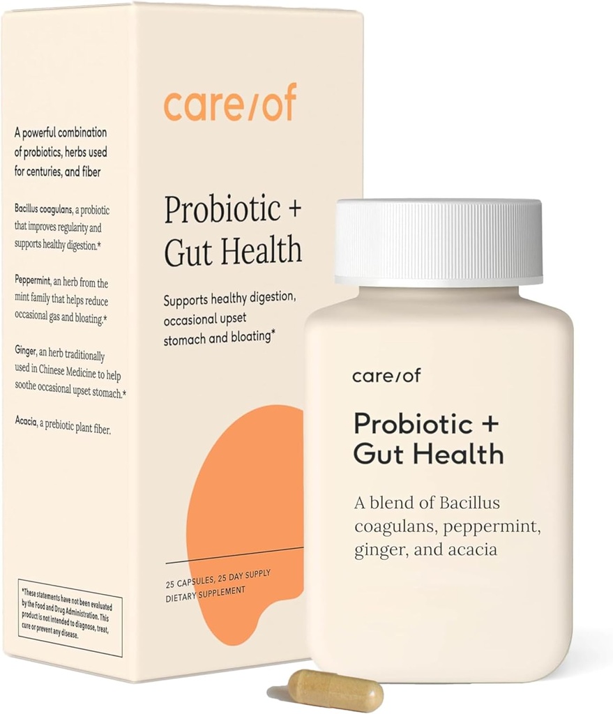 Care/of Probiotic + Gut Health Supplement for Women & Men - FREE Wellness Tracker APP - Digestive Support to Relive Occasional Gas & Bloating - Sugar-Free, No Fillers, Certified C.L.E.A.N. - 25 Tellen