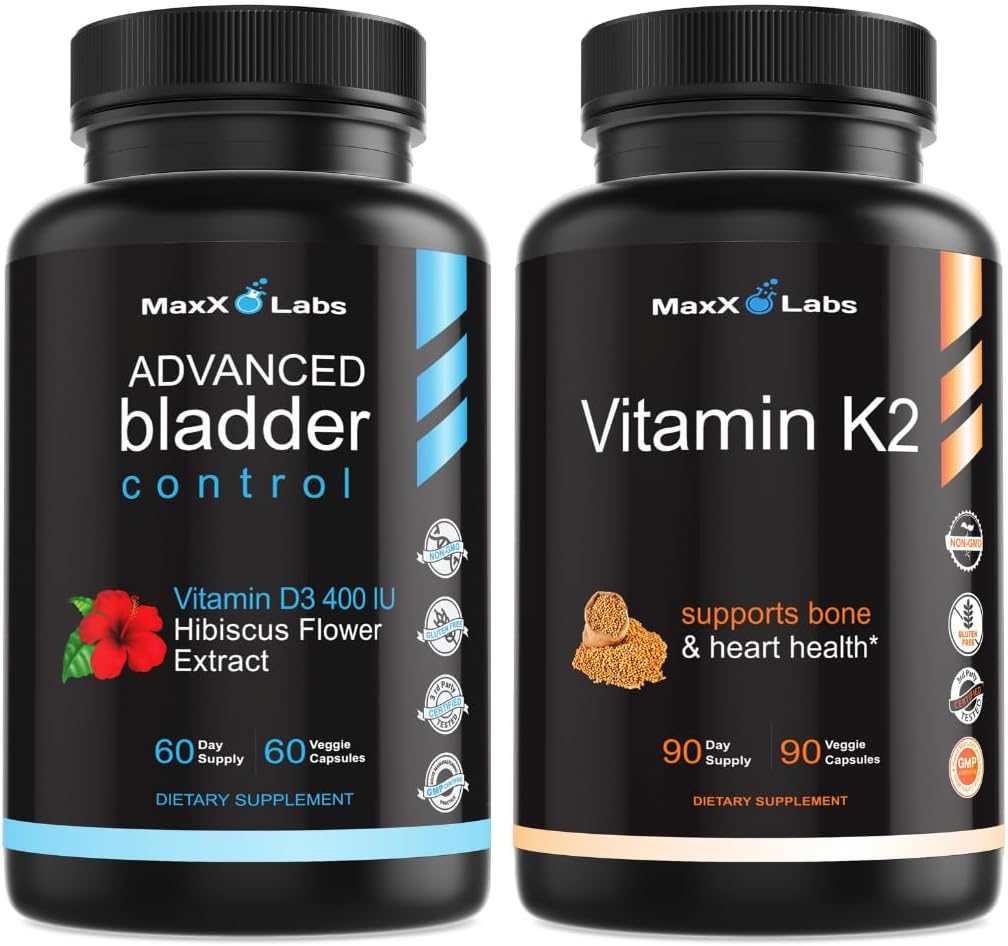 Advanced Bladder Control Supplement for Women & Men 60 Caps + Vitamine K2 Supplement - Volledig spectrum Vitamine K2 MK7, MK4 & Calcium - 90 Capsules