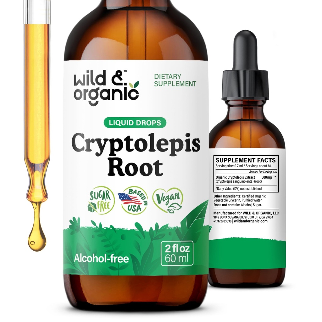 Wild & Organic Cryptolepis Sanguinolenta Tincture - Detox & Immune Support Supplement - 1-Month Supply - Cryptolepis Extract Liquid Drops - Vegan, Sugar & Alcohol-Free - 2 fl oz