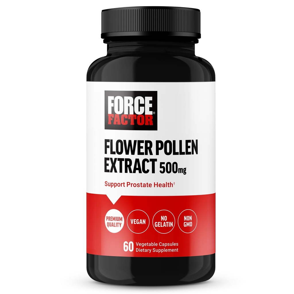 FORCE FACTOR Flower Pollen Prostaat Ondersteuningssupplement voor mannen gezondheid, Prostate Health Supplement, 500mg Flower Pollen Capsules, Vegan, No Gelatine, Non-GMO, 60 Capsules