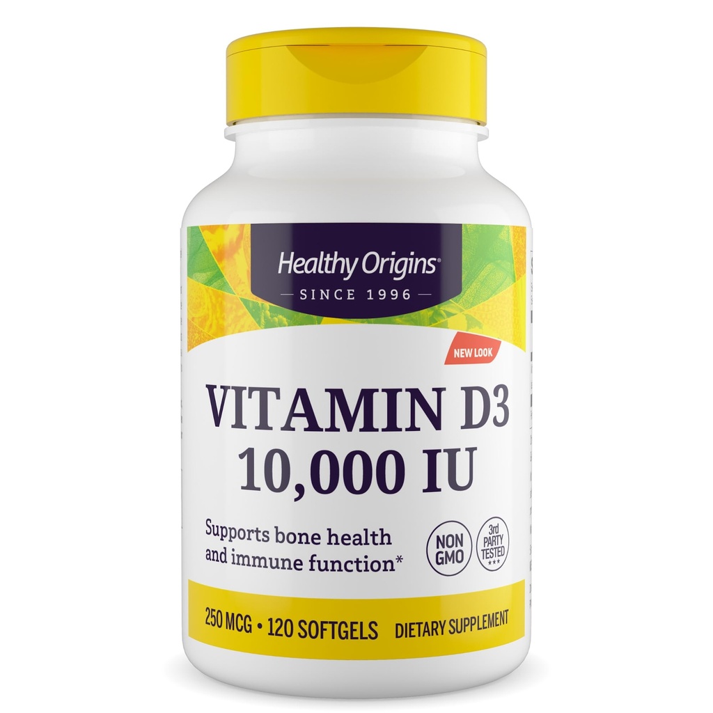 Gezonde oorsprong Vitamine D3 10.000 IE (Non-GMO, Hoge Potentie, Botondersteuning, Immuunondersteuning, Glutenvrij), 120 Softgels