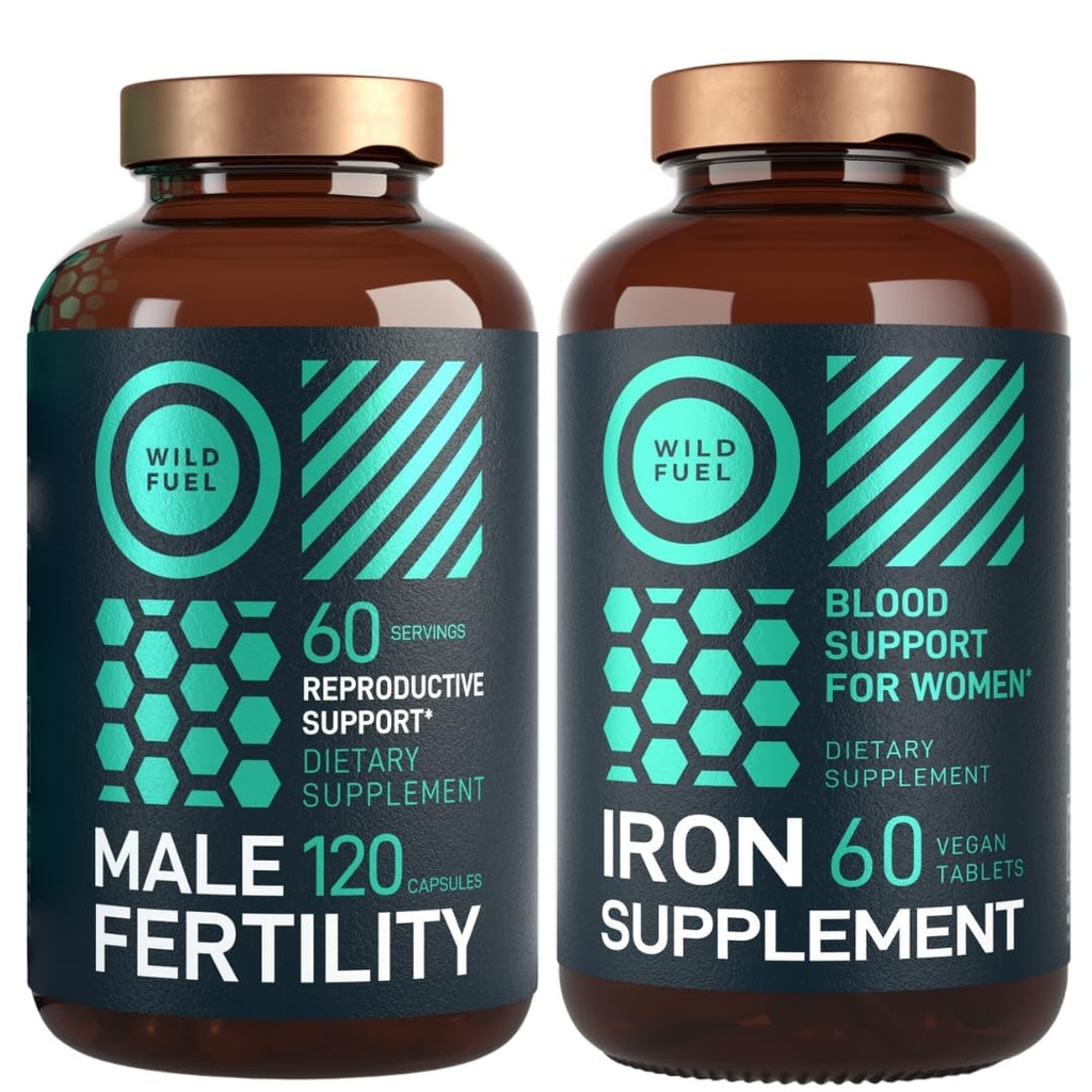 WILDE BRANDSTOF Mannelijke vruchtbaarheidssupplement en ijzer pillen met foliumzuurvruchtbaarheid en prenatale bundel