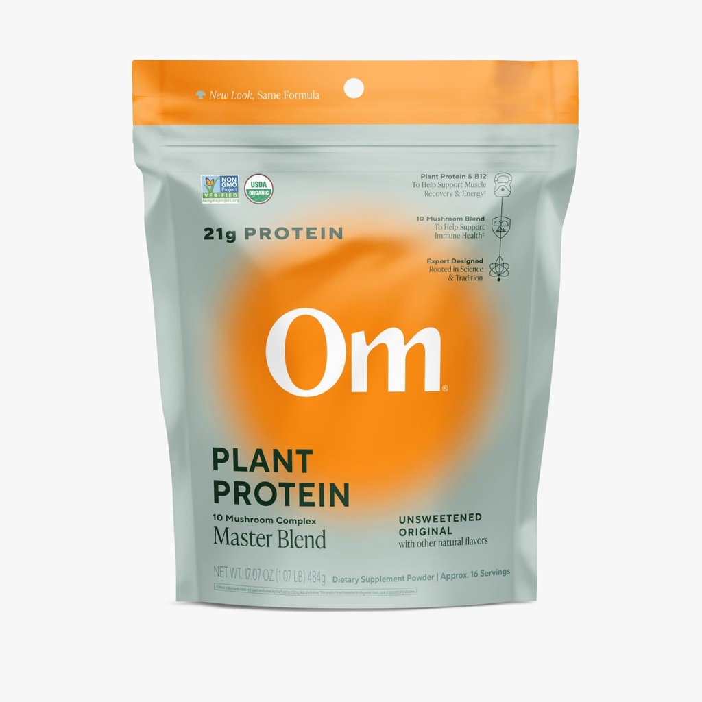 OM MUSHROOM SUPERFOOD Master Blend Plant-Based Proteine Powder (Resealable Bag (16 porties), Unflavored Proteine)