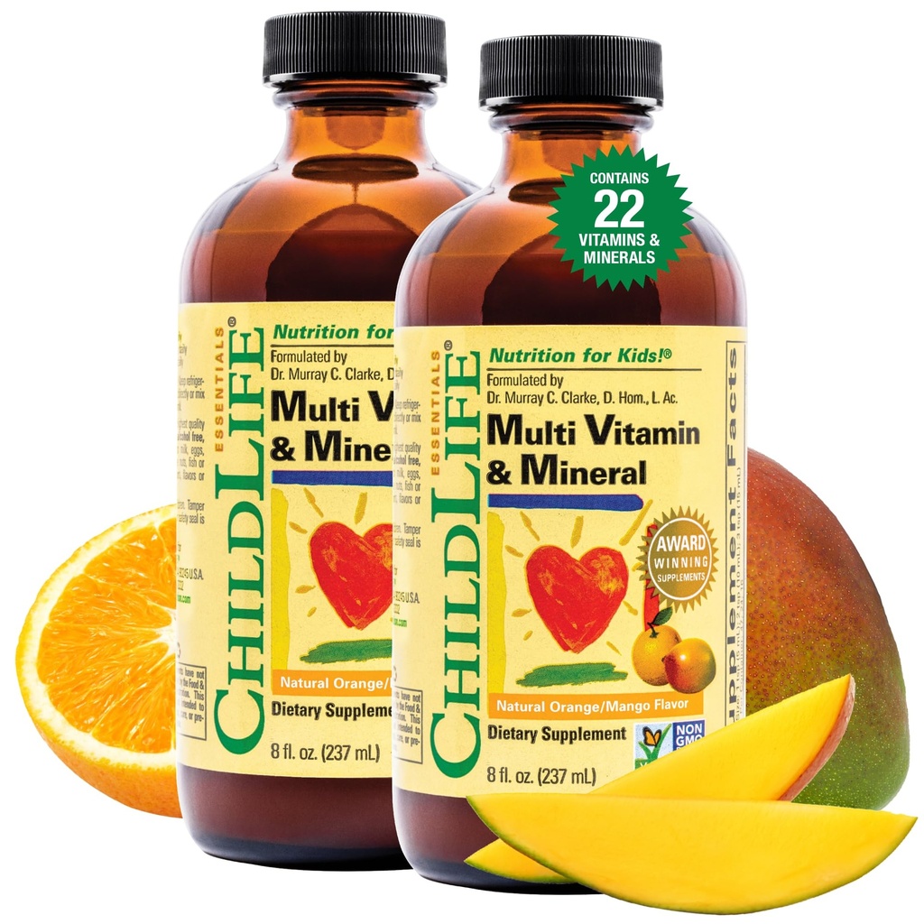 KINDLIFE Essentials Kids Multivitamine & Mineraal - Vitaminen voor kinderen, vloeibare multivitamine voor peuter & Baby - Natuurlijk Oranje & Mango, 8 Fl Oz (verpakking van 2)