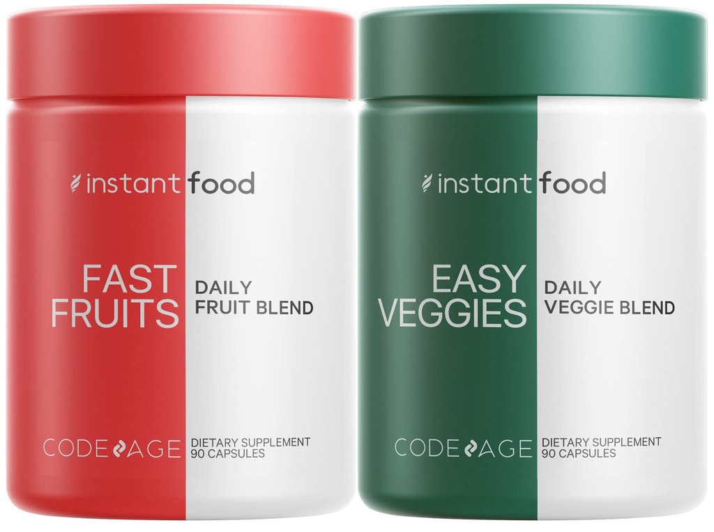 Codage Alimentation instantanée Légumes faciles + Fruits rapides Vitamines Bundle, 30+ Légumes et Fruits quotidiens Poudres, Totale Food Green, Multivitamine, Fibres, Vegan Superfood Minerals Supplément - 180 Capsules