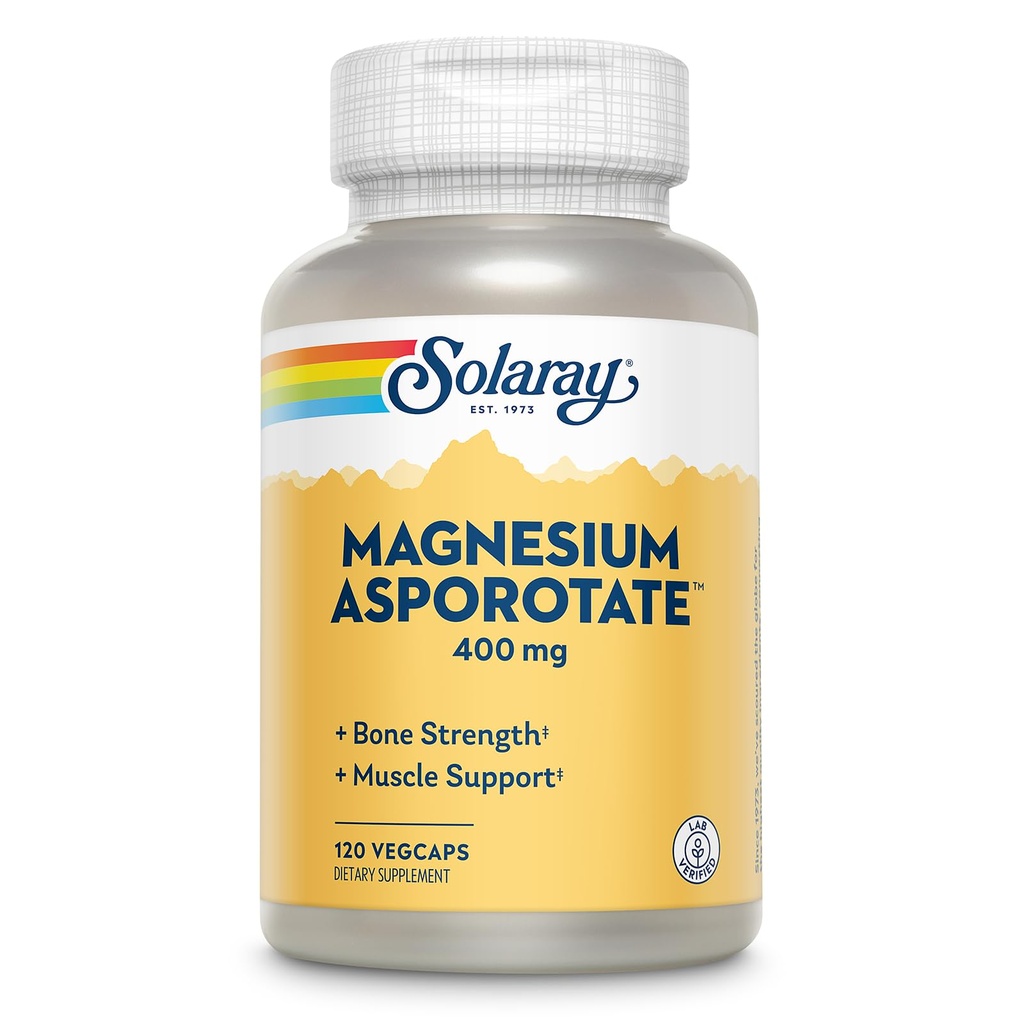 Solaray Magnesium Asporotaat 400 mg, aspartaat, Orotaat & citraat complex, gezond hart, spier, nerve & Circulatory functie ondersteuning 180ct (60 porties, 120 VegCaps)