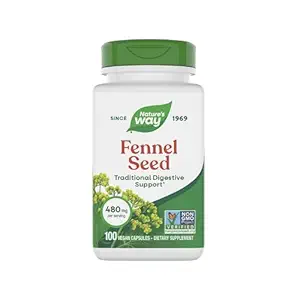 Graines de fenouil, soutien digestif traditionnel*, 480 mg par portion, sans gluten et végétalien, projet non-OGM vérifié, 100 capsules (paquetage mai vary)