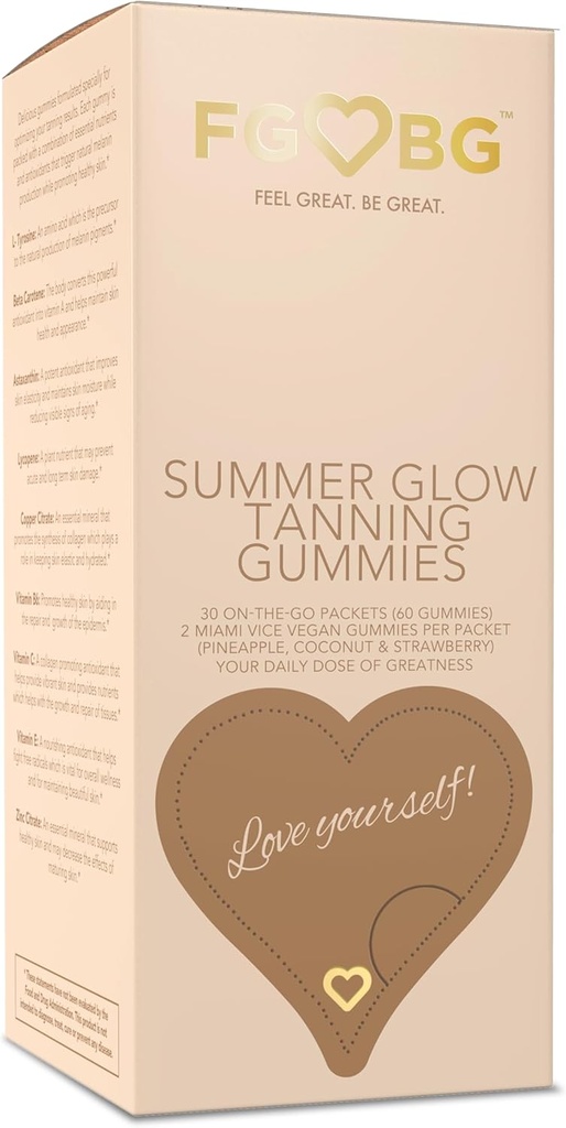 Zomer Glow Tanning Gummies - Miami Vice Flavor - Ananas, Kokosnoot, & Aardbei - Veganistisch - Glutenvrij - Dairy-Free - Natuurlijke ingrediënten - Essentiële voedingsstoffen - Reisgrootte - 30 - Dagvoorziening