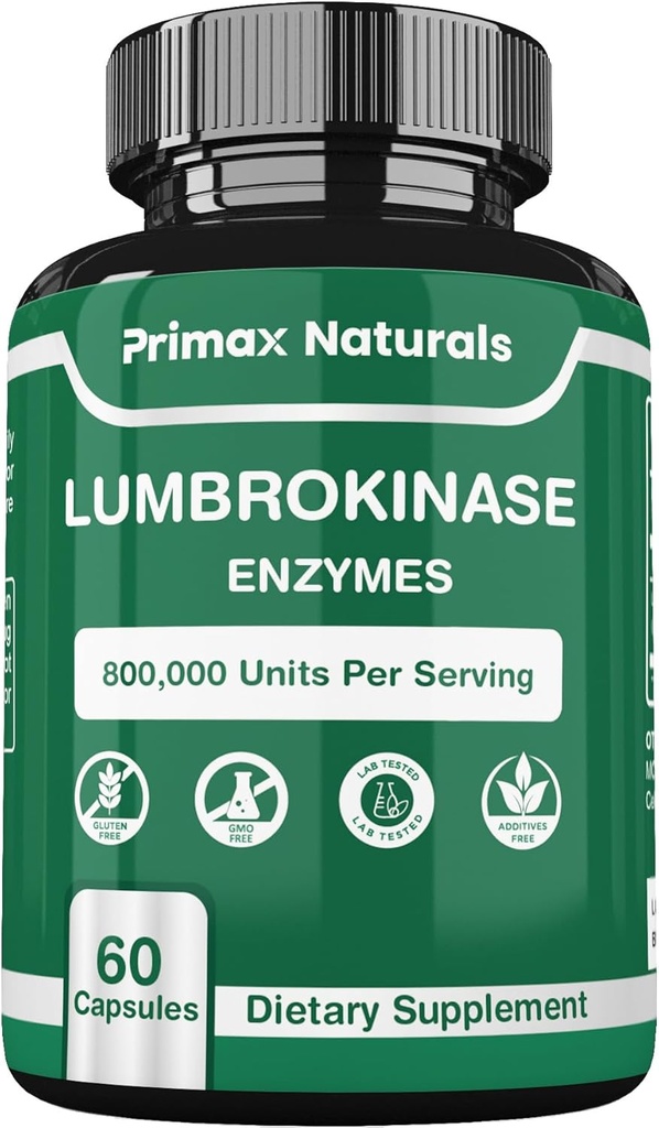 Lumbrokinase Supplement - Lumbrokinase 40 mg per Serving (Max Activity - 800.000 eenheden) Lumbrokinase Enzymen supplement (Similar to Nattokinase) Non GMO, Soy Free, Gluten Free (60 capsules)