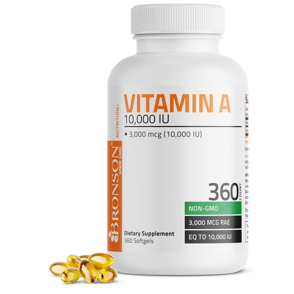 Bronson Vitamine A 10.000 IE Premium Non-GMO Formule ondersteunt gezond zicht en immuunsysteem en gezonde groei en voortplanting, 360 Softgels