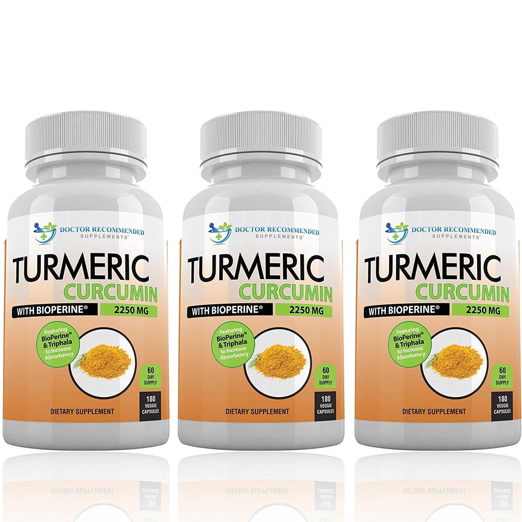 Curcumine curcuma curcuma avec biopérine et triphala - 2250mg/j - 540 Capsules de légumes avec extrait de poivre noir - Supplément urcuma