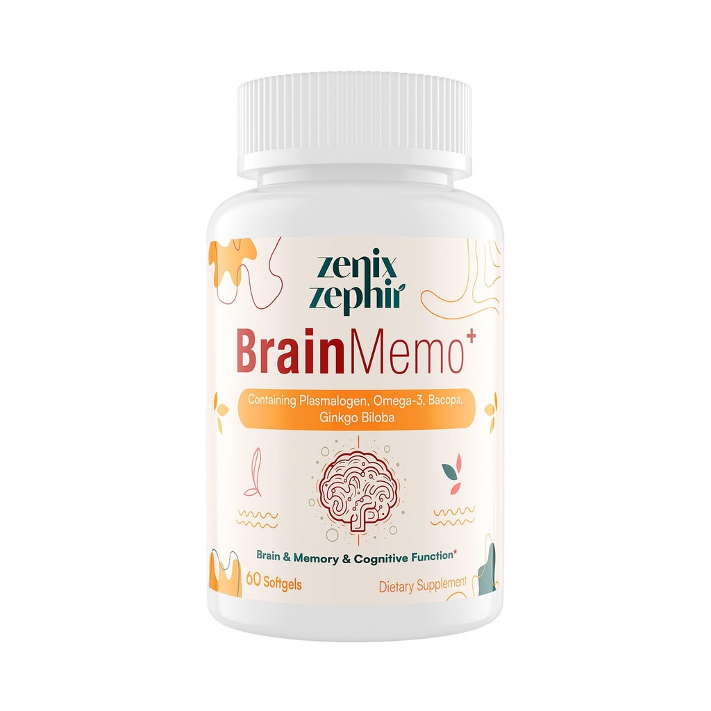Geheugen Focus Supplement - Hersenondersteuning met Omega-3, Bacopa en Plasmalogens voor Verbeterde Cognitieve Functie - Concentratie en Geheugen - Non-GMO, 60 Softgels