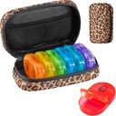 Serfeymi Weekly Travel Pill Organizer 2 keer Een dag AM PM Geüpgraded Regenboog Pill Box 7 dag met Portable Zipper Canvas Pill Case, Medicine Organizer voor pillen, Vitaminen, Visolie - Bruin 01