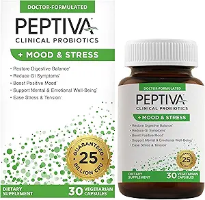 Peptiva Probiotica Mood & Stress - Stress and Mood Support, Digestief Support, Gut Health, 25 miljard CFU, Multistrain Probiotica, Lactobacillus Acidophilus, Bifidobacterium - 30 capsules