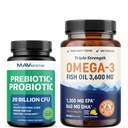 Omega 3 Visolie en Probiotische Capsules Triple Strength EPA & DHA Omega 3 Burpless Softgels Plus Probiotische en Prebiotische Capsules voor Gut Health & Immuun Ondersteuning