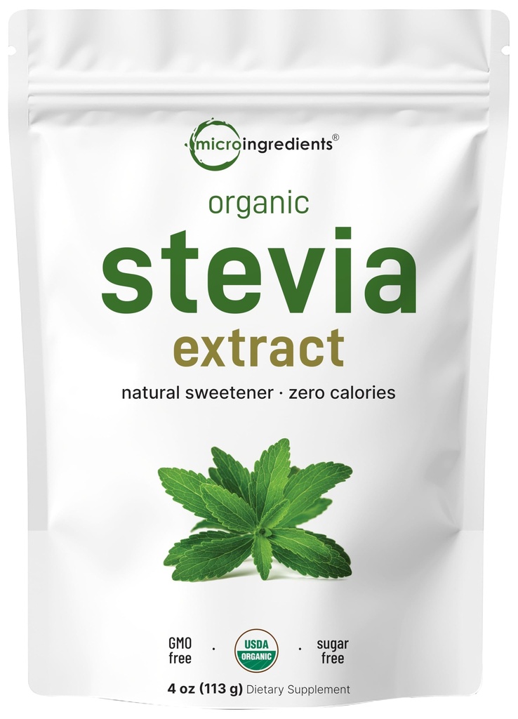 Pure Organic Stevia Powder, 4 Ounces, 706 Serving, Hoogste Grade Stevia Green Leaf Extract Reb-A, Reduced Bitter Aftersmaak, 0 Calorie, Natural Swetener, Sugar Alternative, Keto Friendly