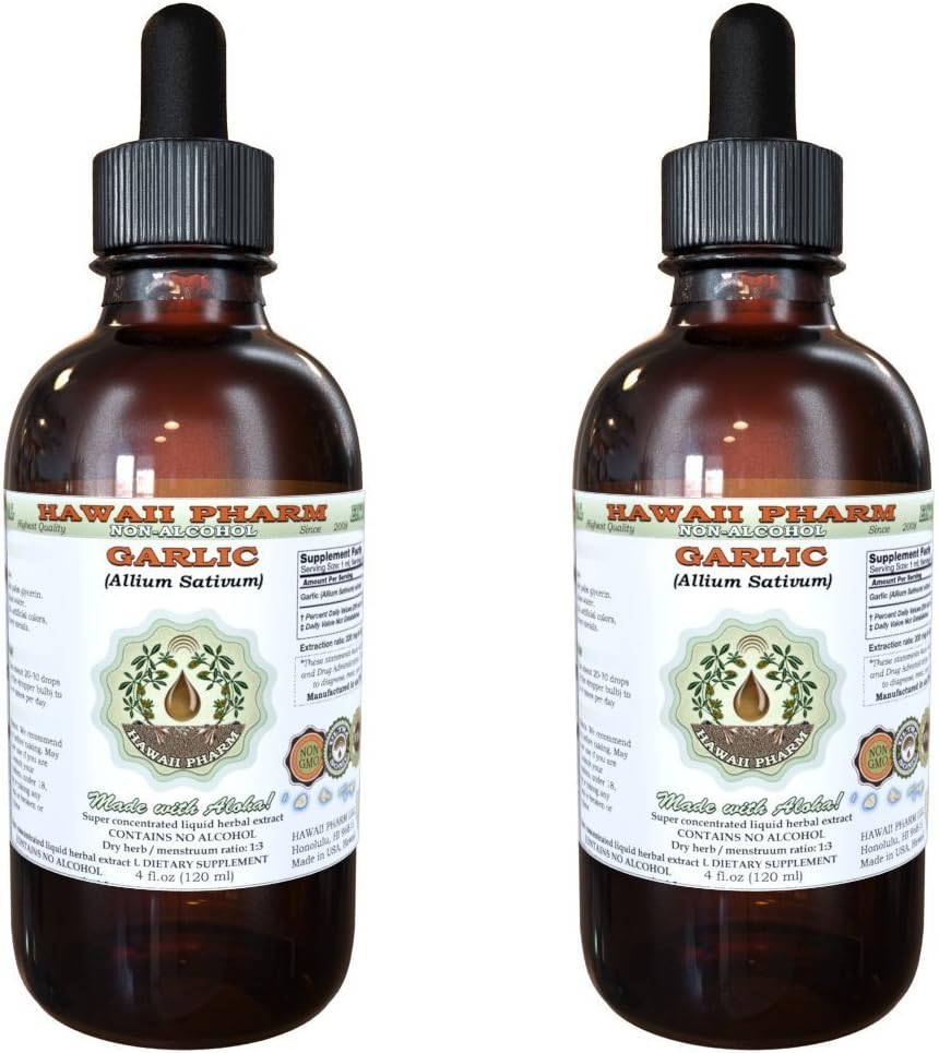Knoflook Alcoholvrije vloeibare extract, biologische Knoflook (Allium sativum) gedroogd poeder Glyceriet Hawaii Pharm Natural Kruidensupplement 2x2 oz